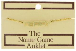 Vintage 70s Name Game Gold Tone Anklet - " Terry "