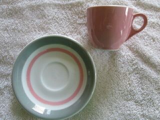 Vintage Pink,  Gray And White Shenango Demitasse Cup And Saucer Set