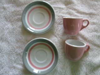 Vintage Pink,  Gray And White Shenango Demitasse Cup and Saucer Set 4