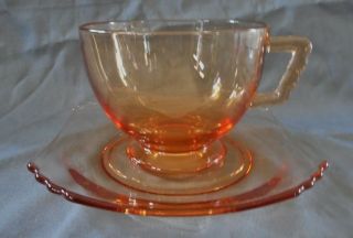 Vintage Fostoria Glass Amber Mayfair Pattern Cup And Saucer