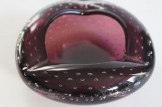 Small Vintage Art Glass Whitefriars Controlled Bubble Amethyst Ashtray.