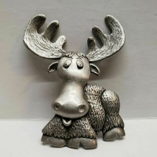 Vintage Jj Jonette Pewter Whimsical Moose Brooch Pin,  Broach.