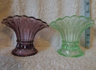 2 Vintage Bagley Pressed Glass Vases Shaped Like A Wheatsheaf 1 Purple X 1 Green