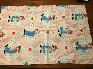 Raggedy Ann And Andy Standard Pillowcase Pink White Red Hearts Vintage