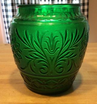 Vintage Anchor Hocking Forest Green Sandwich Depression Glass Vase Cookie Jar