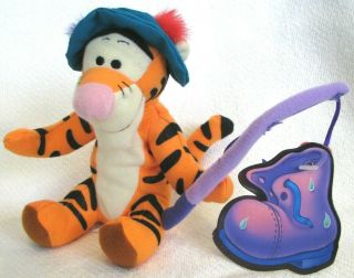 Vintage Disney Tigger Fisherman Plush Toy Beanbag Mattel Winnie The Pooh 1998