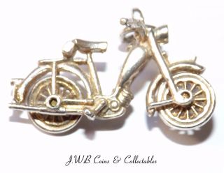 Vintage Silver Bike Charm With Moving Wheels