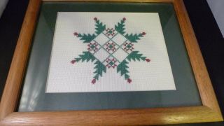 Vintage 1994 Hand Made Christmas Needlepoint Professionally Matted And Framed