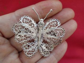 Vintage Jewellery Gorgeous Silver Tone Filigree Butterfly Brooch Pin