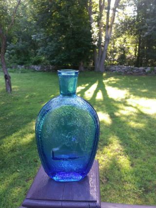 Vtg Cobalt Blue Franklin Glass Bottle Raised Glass House 1888 Wheaton 7.  5 "
