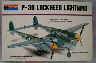 U.  S.  Dealer 1/48 Scale Lockheed P - 38 Lighting Wwii Fighter Vintage Plastic Kit