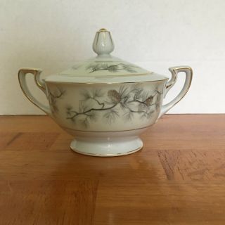 Vintage Sugar Bowl By Narumi Japan Olympia Pattern Aka Pine Cone