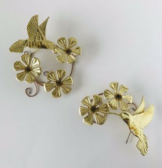 Vintage Set Of 2 Home Interiors Metal Wall Art Hummingbirds With Daisy Flowers