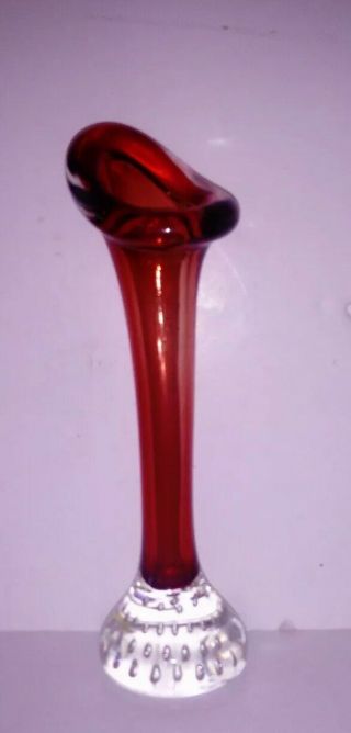 Vintage Large Solid Cranberry Red Jack In The Pulpit Bubble Glass Vase