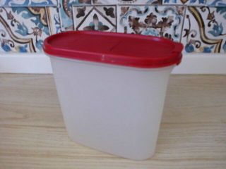 Vintage Tupperware Red Lid Modular Mates Oval Space Saver Container Size 3,  1.  7l