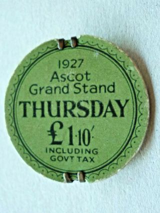 Vintage Horse Racing Members Badge 1927 Ascot Grand Stand Card Badge