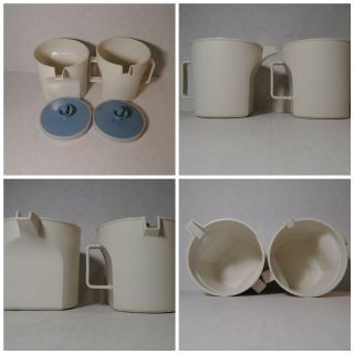 Tupperware Sugar And Creamer Set Almond With Blue Seal Vintage Pre Owned