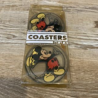 Vintage Mickey Mouse Plastic Drink Coasters Set Of 4 Monogram Products Usa Made