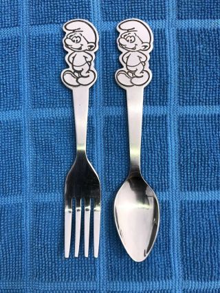 Vintage Smurf Children’s Spoon & Fork Set Peyo Danara