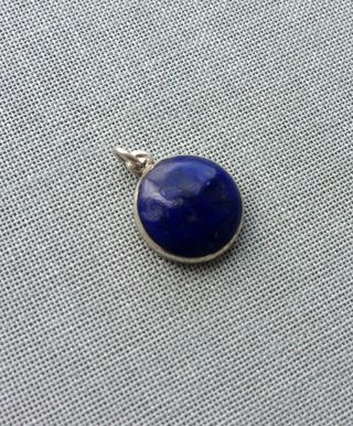 Vintage 925 Sterling Silver Round Lapis Lazuli Blue Pendant Charm Fob 2