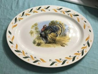 Vintage Lrg Turkey Serving Platter Homer Laughlin Made In Usa Green Harvest Gold