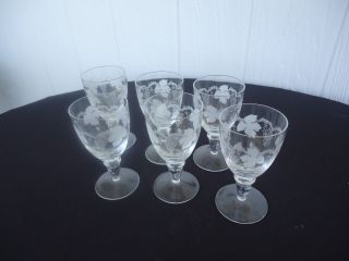6 Vintage Crystal Grape Grapevine Design Glasses Sherry Port