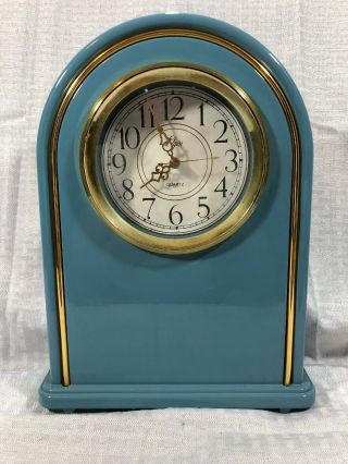 Vintage Art Deco Style Elgin Quartz Blue Plastic Mantle Clock Japan