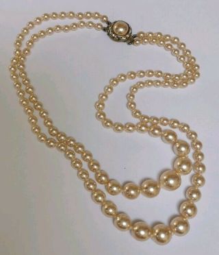 Vintage Pearl Necklace Two Strand Lovely Crystal Clasp 18 "