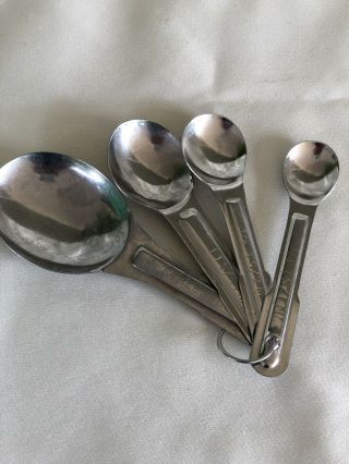 Set 4 Vintage Aluminum Measuring Spoons U.  S.  Std 1/4 1/2 1 Teaspoon & Tablespoon