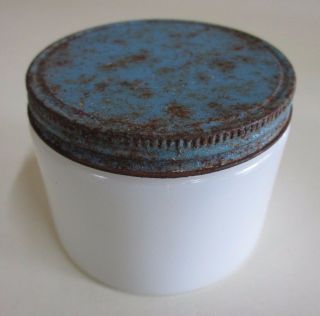 Large Solid Vintage Milk Glass Jar With Blue Lid