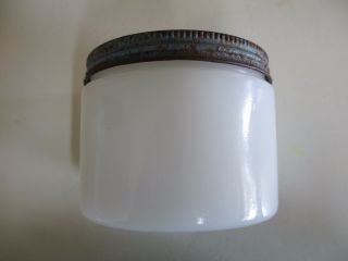 Large Solid Vintage Milk Glass Jar with Blue Lid 2