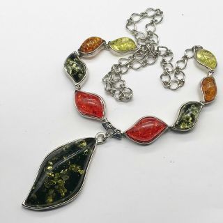 Vintage Amber Bead Pendant Style Costume Jewellery Necklace