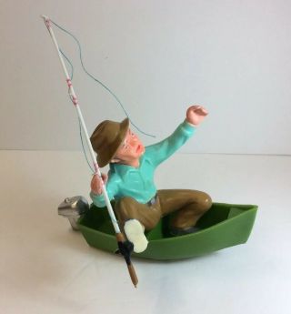 Vintage 1978 Wilton Fisherman With Pole & Boat With Motor - Cake Topper