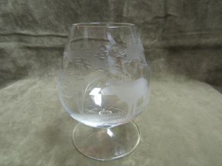 Vintage Crystal Brandy Glass Snifter Engraved Water Buffalo And Trees Design