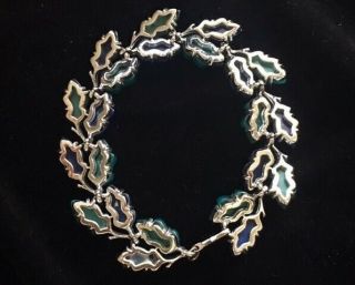 VTG Signed LISNER Deep Blue & Green Lucite Leaf Link Brkn Necklace Repair/Craft 2