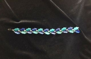 VTG Signed LISNER Deep Blue & Green Lucite Leaf Link Brkn Necklace Repair/Craft 4