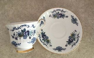 Vintage Royal Windsor Bone China Tea Cup and Saucer Blue Floral England 2