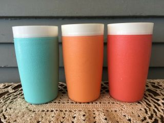 Set Of 3 Vintage Bolero Therm - O - Ware Insulated Plastic Drinking Tumblers 5 1/4 "