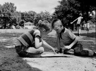 Vintage 1958 Negative Photo 2 Young Boys Playing Checkers 2