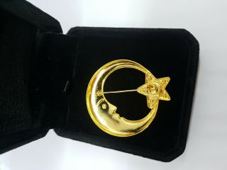 Vintage Moon and Stars Faux Pearl Gold Tone Brooch Costume Jewellery Pretty Pin 4