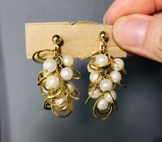 Vintage 80s Avon Clip On Earrings Faux Gold & Pearl Drop Statement