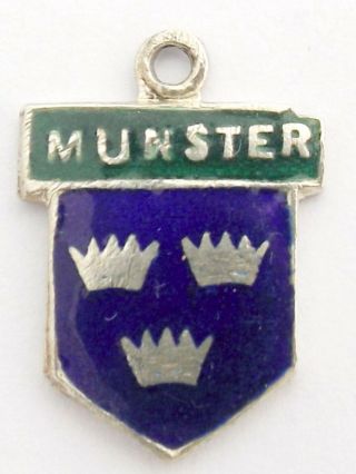Munster Ireland Vintage Sterling Silver Enamel Travel Charm Three Crowns 1956