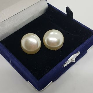 Vintage 60s Style Clip - On Earrings Faux Pearl Mid - Century Round Mod Disco 80s