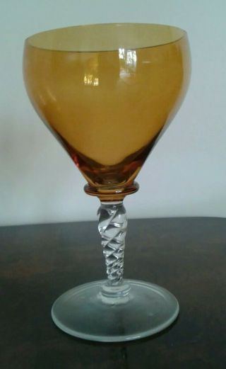 Vintage Retro Murano Art Glass Goblets In Brown Amber & Clear Glass