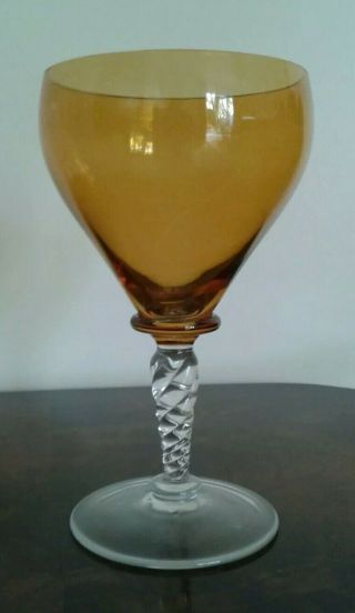 VINTAGE RETRO MURANO ART GLASS GOBLETS IN BROWN AMBER & CLEAR GLASS 3