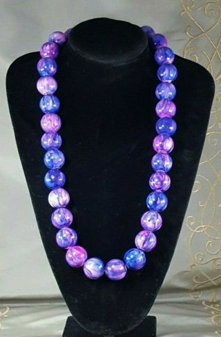 Vintage Plastic Bead Necklace Purple Swirl Monster Bead 28 "