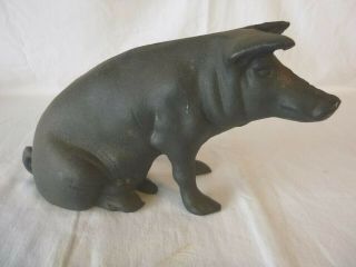 Vintage Cast Iron Black Pig Piggy Bank - Door Stop