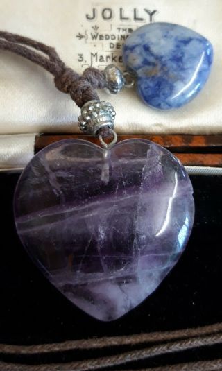 Large Vintage Boho Amethyst And Blue Stone Heart Pendant Choker