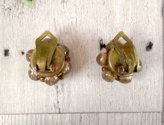 Vintage Light Brown Murano Glass Bead Cluster Clip On Earrings 3