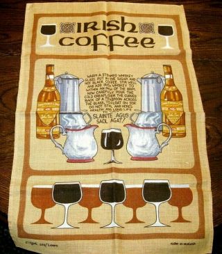 Vintage 100 Linen Dish Tea Kitchen Dish Towel Irish Coffee Made In Ireland
